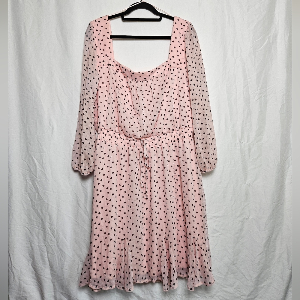 Francesca's Mi Ami Pink Heart Pattern Square Neck Mid Length Dress Size 1X